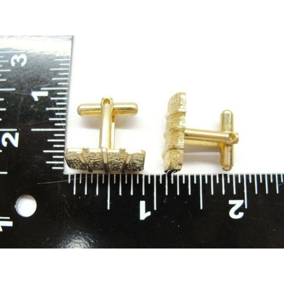 Cufflinks Gold Tone Textured Tux Shirt Dress Suit Vintage - Picture 5 of 7